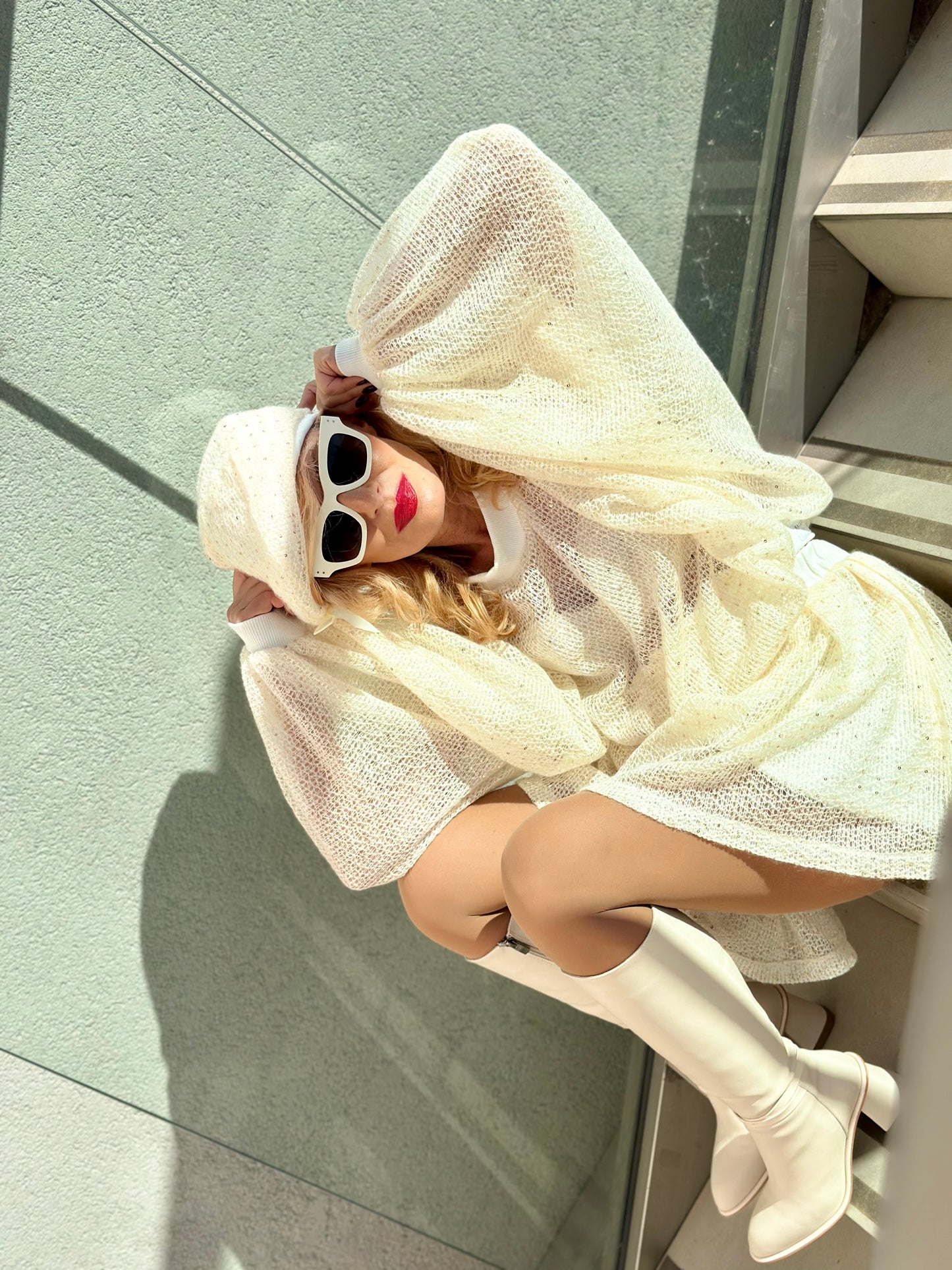 Snow Mist Beret Ivory Bouclé Beret with Sequins