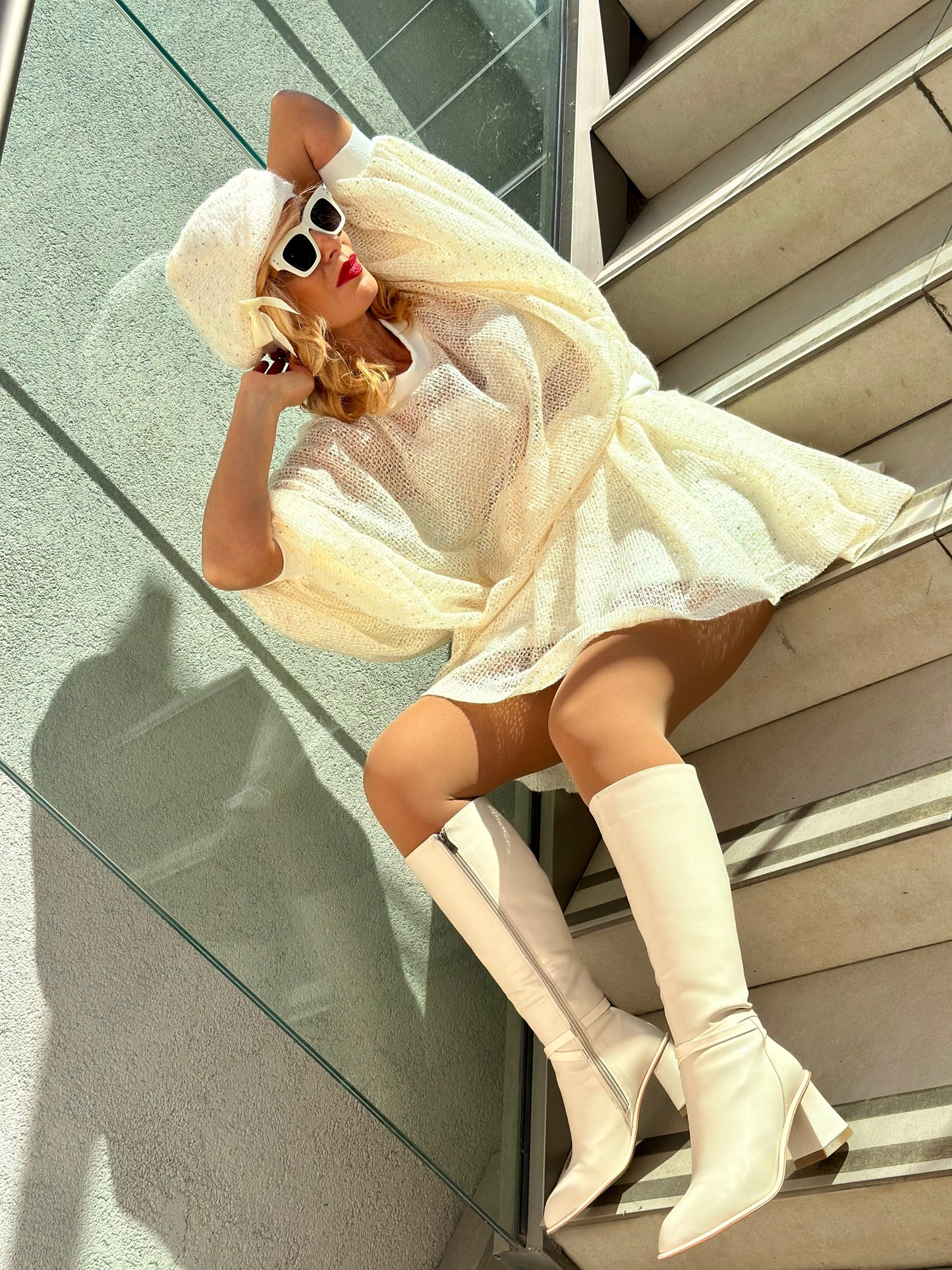 Snow Mist Beret Ivory Bouclé Beret with Sequins