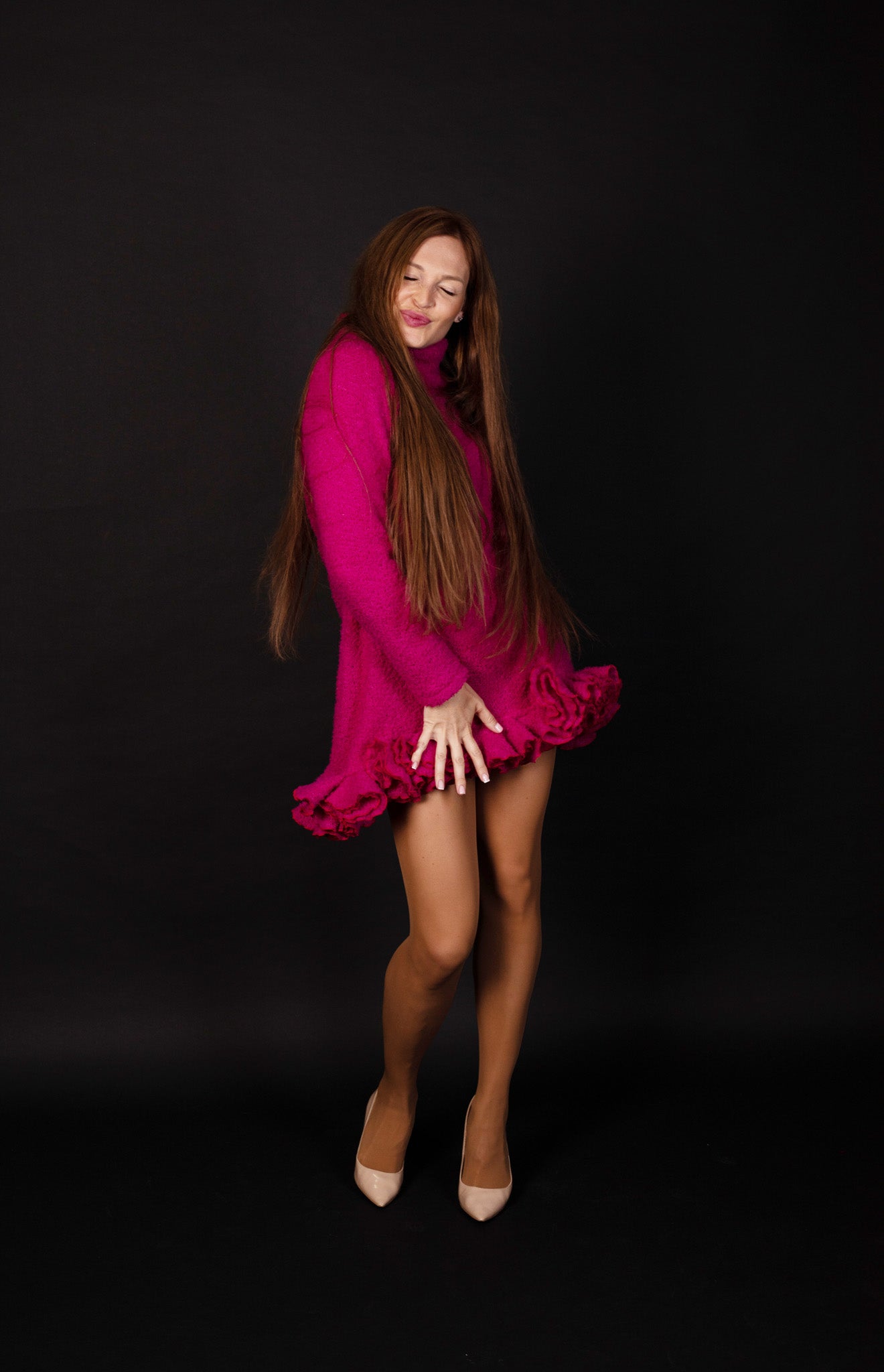 Fuchsia Bliss Рокля от меко плетиво в цвят циклама